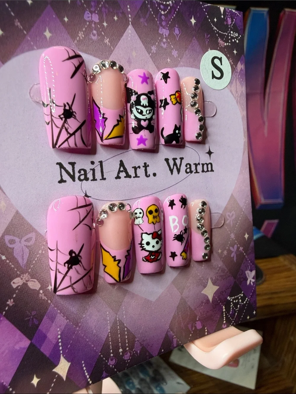 Sanrio Pink Halloween Press-On Nails with Gems